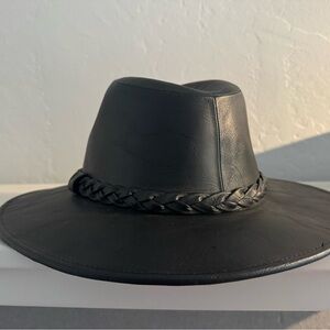 Black Leather Fedora Hat